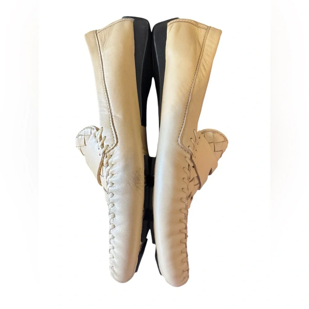Beige Woven Leather Loafers